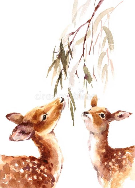 Deers Looking Up Eating Leaves Watercolor Animal Illustration Hand Painted. Hand #Sponsored , #paid, #Affiliate, #Eating, #Watercolor, #Hand, #Leaves Mom Painting, Procreate Watercolor, Watercolor Paintings Of Animals, Painting Animals, Deer Painting, Leaves Watercolor, Bookmark Craft, Deer Art, Animal Drawing