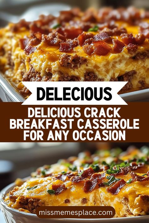 Satisfy your breakfast cravings with this Delicious Crack Breakfast Casserole, a versatile dish perfect for any occasion. Featuring layers of fluffy eggs, tasty sausage, and melted cheese, this comforting casserole is ideal for family gatherings or casual brunches with friends. Prepare it the night before for an effortless morning or serve it fresh out of the oven. With endless customization options, you can mix and match ingredients to create your perfect breakfast bake. Breakfast Sausage In Oven, Sausage Egg Cheese Casserole, Quick Breakfast Casserole, Brunch Egg Casserole, Breakfast Egg Casserole Recipes, Brunch Egg Dishes, Sausage Egg Breakfast Casserole, Sausage Egg Bake, Egg And Cheese Casserole