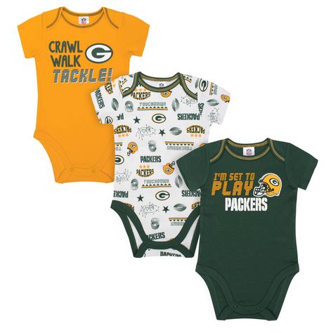 NFL Infant Boysâ 3-Pack Short-Sleeve Bodysuits - Green Bay Packers, Size: 18 Months Green Bay Packers Baby, Packers Baby, Packers Logo, Nfl Green Bay, Preschool Outfits, Front Bottoms, Short Sleeve Bodysuit, Green Bay Packers, Creepers