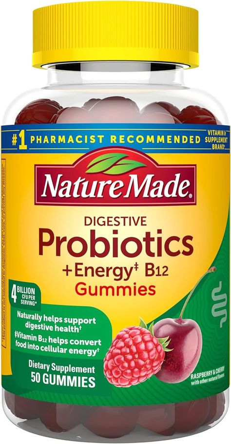 Nature Made Digestive Probiotics and Energy B12 Gummies, Dietary Supplement for Digestive Health Support, 50 Probiotic Gummies, 25 Day Supply Probiotics For Men, Probiotics For Women, Healthy Digestive System, Probiotics Supplement, Vitamin Supplements, Vitamins & Supplements, Digestive Health, Natural Flavors, Probiotics