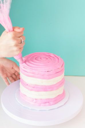 How To Make A Striped Cake | studiodiy.com How To Make A Striped Cake, Striped Cake, Cake Rack, Plain Cake, Patterned Cake, She Did It, Creative Cake Decorating, Barbie Cake, Food Style