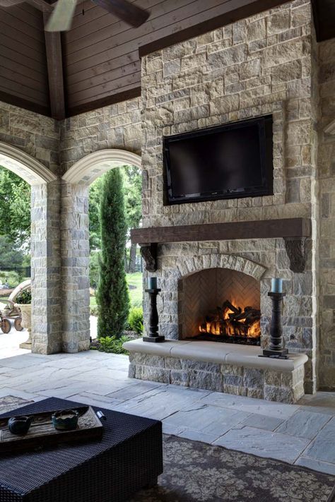 Fireplace Mantle Kits, Electric Fireplace With Brick Hearth, Outdoor Pergola Fireplace, Outdoor Fireplace Against House, Stone Fireplace Floor To Ceiling Rustic, French Country Fireplace Ideas, Cleaning Fireplace, Fireplace Cleaning, Feature Fireplace