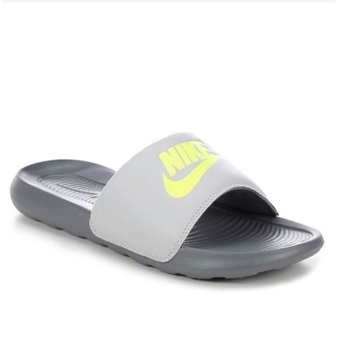 Nike Victori One Slide 'Grey Fog Volt- Nwb- Men 9 Lightweight Synthetic Upper Easy Slip-On Design Classic Rounded Open Toe Cushioned And Textured Footbed For Added Comfort And Traction Durable Treaded Outsole Padded And Breathable Strap Lining Smoke Free Pet Free Home Bundle And Save Money- Welcome To Our Shop. All Items Are Sold As Is. Comment With Questions You Have Before Purchasing. Not Responsible For Things Not Fitting To Your Liking, But Here To Assist You With Your Shopping Experience. G Nike Slides Men, Mens Slides Sandals, Nike Slide Sandals, Nike Benassi Slides, Nike Flip Flops, Nike Sandals, Nike Benassi, Nike Slides, Athletic Sandals