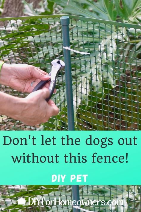 Outdoor Dog Fence Ideas Diy, Easy Fence For Garden, Cheap Dog Fence Ideas Diy, Dog Fence For Garden, Garden Dog Proof, Plastic Fencing Ideas, Temporary Backyard Fence, Renter Friendly Fence Ideas, Removable Garden Fence Ideas