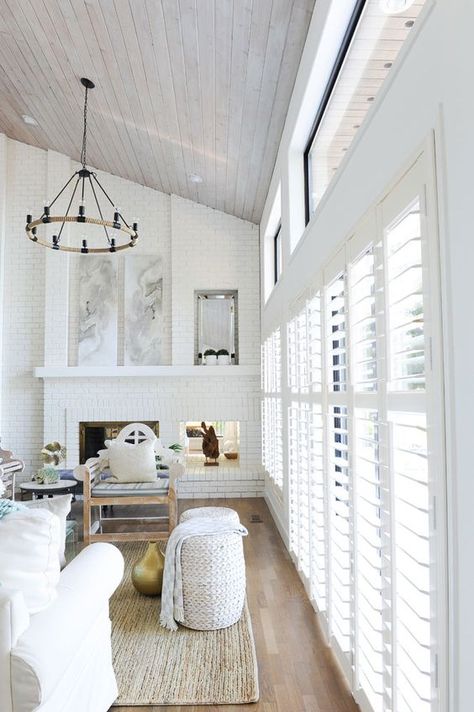 American Shutters, Classic Shutters, Shutters Living Room, Indoor Shutters, White Shutters, Trending Paint Colors, Interior Shutters, Beach House Interior, Steampunk Style