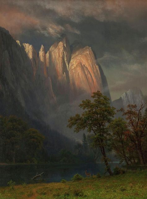 Albert Bierstadt Paintings, Cathedral Rock, Albert Bierstadt, Hudson River School, Traditional Landscape, Western Art, Paper Print, Art Movement, Art Google