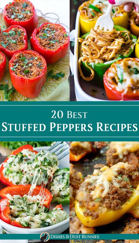 Stuffed peppers are a favourite in our house since there are so many different and exciting ways to prepare them. In this week's roundup post, I'm sharing with you some of the tastiest and most unique stuffed peppers recipes I can find! 😊 via @mvdustbunnies Unique Food Recipes Dinners, Chicken And Rice Stuffed Peppers, Stuffed Peppers Recipes, Veggie Stuffed Peppers, Best Stuffed Peppers, Feta Stuffed Peppers, Rice Stuffed Peppers, Best Stuffed Pepper Recipe, Group Recipes