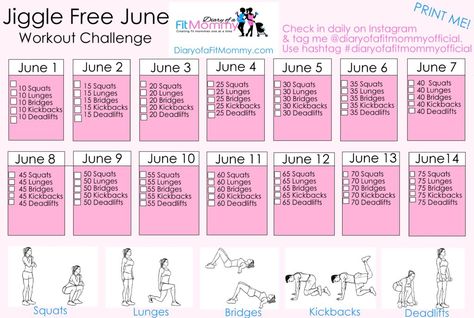 It is officially summer! Are you ready to tone up those legs and that booty? Let’s get wobble-free with this workout challenge that you can complete for the first two weeks of June. It can be repeated Calendar Workout, Thighs Workout, Diary Of A Fit Mommy, 6 Pack Abs Workout, June Challenge, Workout Meal Plan, Squats And Lunges, Fitness Programs, P90x