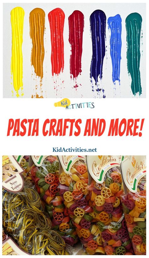 Incorporate pasta noodles into your arts and crafts. It's time for creative pasta time! Pasta Crafts For Adults, Spaghetti Craft, Colored Noodles, Macaroni Art, Macaroni Crafts, Black Pasta, Pasta Crafts, Halloween Pasta, Noodle Art