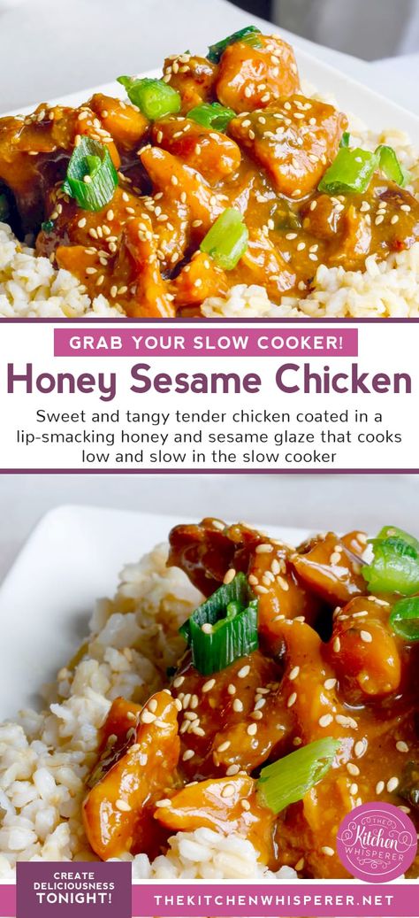 Honey Sesame Chicken Freezer Meal, Crock Pot Honey Chicken, Crockpot Honey Sesame Chicken, Crock Pot Chinese Chicken, Crock Pot Chicken Tenders, Sweet Sesame Chicken, Asian Crockpot Chicken, Crockpot Sesame Chicken, Sesame Chicken Slow Cooker