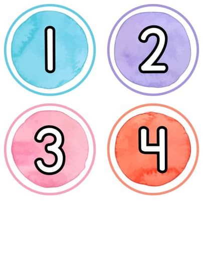 WATERCOLOR Classroom Number Labels | Student Numbers | Hook Labels | Decor Numbers In Classroom Decoration, Number Posters For Classroom, Numbers For Classroom Wall, Student Work Displays, Numbers For Classroom Wall Free Printable, Student Numbers Classroom Management, Classroom Aesthetic, Watercolor Classroom, Number Labels