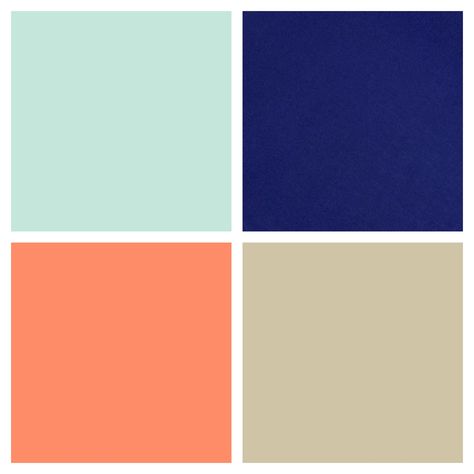 Color palette for gender neutral, boy / girl nursery. Mint / seafoam green, indigo / navy blue, salmon / coral, taupe / beige. Sister Bathroom, Wedding Color Schemes Summer, Girl Bathroom, Palettes Color, Mint Nursery, Dream Nursery, Boy Girl Nursery, Seafoam Color, Baby Color