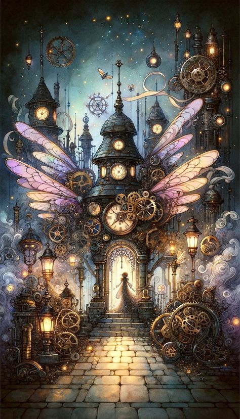 Steampunk Alice In Wonderland, Steampunk Fairy, Steampunk Artwork, Steampunk Aesthetic, Mode Steampunk, Steampunk Crafts, Fantasy Wall Art, Steampunk Art, Fantasy Art Landscapes