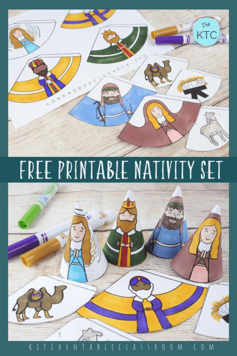 Free printable Nativity set for kids to color and play. Nativity Set Diy Free Printable, Nativity Crafts Free Printable, Diy Nativity For Kids, Nativity Characters Printable, Nativity Crafts For Kids Free Printables, Nativity Diy Crafts, Nativity Free Printable, Nativity Printables For Kids, Free Printable Nativity Scene