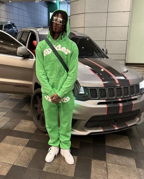 Cpfm Hoodie Outfit, Sp5der Outfit Men, Sp5der Tracksuit, Sp5der Hoodie Outfit, Bape Outfits, Spider Worldwide, Green Spider, Sp5der Hoodie, Drip Fits