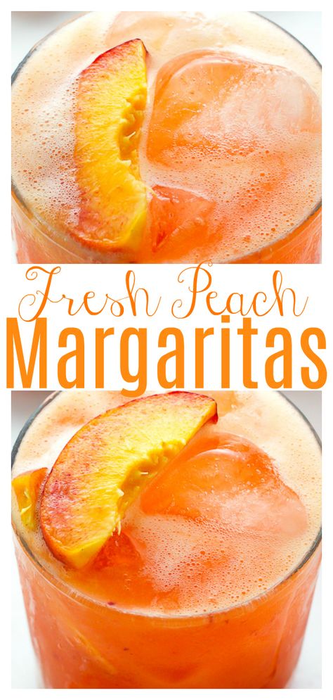 Fresh Peach Margaritas - Baker by Nature Peach Margaritas, Peach Margarita, Baker By Nature, Peach Puree, Yummy Alcoholic Drinks, Boozy Drinks, Fancy Drinks, Mixed Drinks Recipes, Cocktail Drinks Recipes