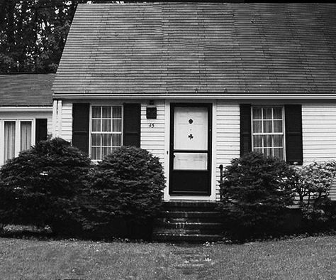 Before: Unflattering Facade Cape Exterior Before And After, 1940 Bungalow Exterior, Cape Cod Exterior Makeover Before After, Cape Homes Exterior, Small Home Curb Appeal, 1940 House Exterior, Cape Style Homes Exterior, Flat Front House Makeover, Small Cape Cod House Exterior