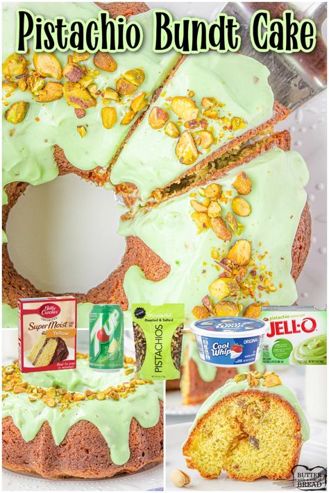 Pistachio Bundt Cake, Cake With Frosting, Doctored Cake Mix Recipes, Bundt Recipes, Soda Cake, Pistachio Recipes, Pistachio Butter, Quick Cake, Cranberry Pistachio