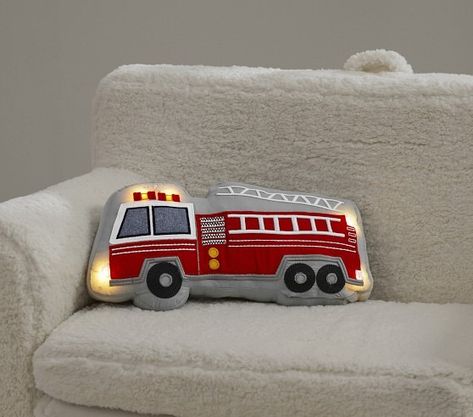 Toddler Boy Bedding | Pottery Barn Kids Firefighter Bedroom, Fire Truck Room, Toddler Bed Boy, Truck Room, Organic Cotton Sheets, Playroom Furniture, Boys Bedding, Pattern Pillow, Big Boy Room