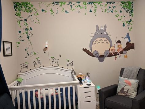 Studio Ghibli Room Ideas, Studio Ghibli Nursery, Ghibli Nursery, Totoro Nursery, Florkofcows Icons, Nursery Wall Painting, Ghibli Studio, Baby Room Themes, Nursery Room Design