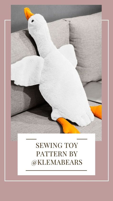 Make an Adorable Plush Goose Toy to Hug – Sewing Pattern PDF Stuffed Animal Patterns Free Templates, Goose Plush, Handmade Stuffed Toys, Start Sewing, Collectible Toys, Wedding Crafts Diy, Baby Sewing Projects, Soft Toy Animals, Baby Lovey