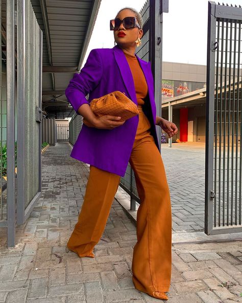 Jennifer Oseh on Instagram: “Wake me up in February 🌻🔋🤎💜 #JenniferOseh #TheWildflower” Colour Blocking Fashion, Color Combos Outfit, Business Attire Women, Color Blocking Outfits, Color Combinations For Clothes, Corporate Fashion, Stylish Work Attire, Classy Work Outfits, Looks Street Style