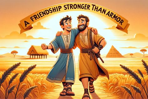 Jonathan and David - A Friendship Stronger Than Armor - Faithful Fable Jonathan And David Friendship, David And Jonathan Bible Story, David And Jonathan Friendship Craft, David And Jonathan Friendship, Preschool Sunday School Lessons, Friendship Bible, Awana Cubbies, David Bible, Paul And Silas