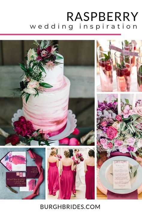 Raspberry Wedding Inspiration Perfect for Any Summer Wedding. For more wedding color palette ideas, visit burghbrides.com! #raspberryweddingcolor #raspberryweddinginspiration #weddingcolorideas #berryweddinginspiration Raspberry And Blue Wedding, Raspberry Pink Wedding, Berry Wedding Colors, Raspberry Wedding Color Scheme, Mulberry Wedding Color Scheme, Raspberry Wedding Color, Magenta Wedding Theme, Raspberry Wedding, Fuschia Wedding