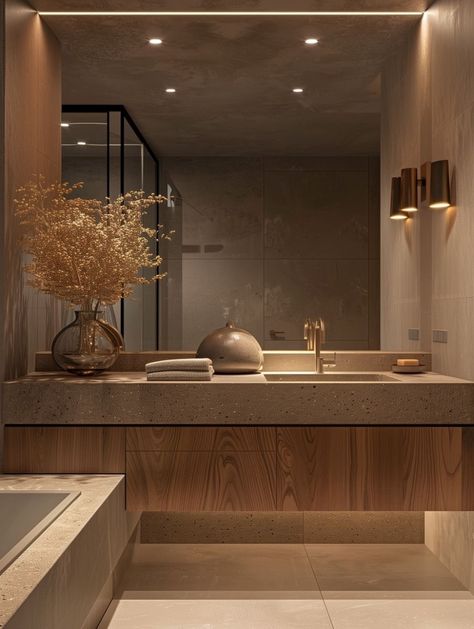 Hotel Bathroom Layout, Soho House Bathroom, Dream Bathrooms Luxury Master Bath, Contemporary Modern Bathroom, Hotel Style Bathroom, Luxe Bathroom, Home Nyc, House Design Pictures, Brown Bathroom