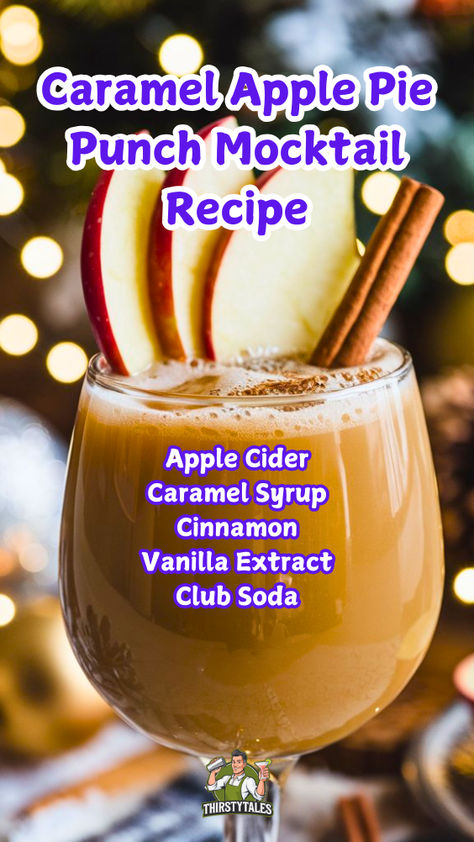 "This non-alcoholic delight combines the essence of caramel and spiced apple pie, making it the perfect festive drink for any gathering. Enjoy a refreshing Caramel Apple Pie Drink Non-Alcoholic that’s both sweet and satisfying. Perfect for autumn celebrations, this Apple Pie Punch Mocktail is a must-try. Discover the magic of our Spiced Caramel Apple Pie Mocktail and elevate your seasonal festivities with a Caramel Apple Fizz Mocktail that everyone will love!" Fall Non Alcoholic Drinks, Apple Pie Punch, Punch Mocktail, Apple Pie Drink, Fall Punch Recipes, Fall Caramel Apples, Cranberry Fizz, Apple Drinks, Alcohol Free Drinks