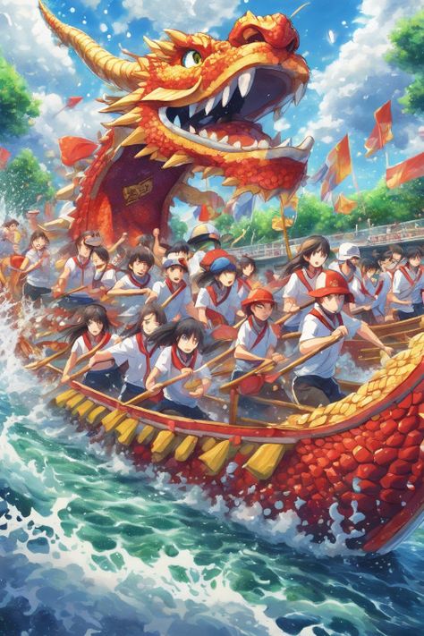 Dragon Boat Race Check more at https://paintlyx.com/dragon-boat-race/ Dragon Festival, Ride Drawing, Dragon Boating Racing, Fair Rides, Boat Racing, China Culture, Dragon Boat Festival, Dragon Illustration, Dragon Boat