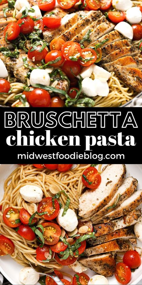 Bruschetta Chicken And Pasta, Chicken Pasta Balsamic, Margherita Chicken Pasta, Bruschetta Dinner Recipe, Bruschetta Dinner Ideas, Bruschetta Chicken Pasta Tgi Fridays, Balsamic Pasta Recipes, Chicken Margherita Pasta, Basalmic Chicken Pasta