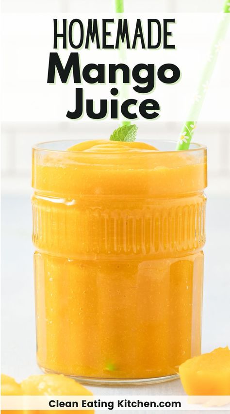 Here's how to make Mango Juice with no added sugars or flavors. This is a delicious juice full of nutrients and fiber. Kids love it and adults do too! Try this homemade fruit juice today. How To Make Mango Juice, Vegetable Juice Recipes, Diy Juice, Fruit Juice Recipes, Veggie Juice, Kids Juice, Homemade Juice, Mango Juice, Clean Eating Breakfast Recipes