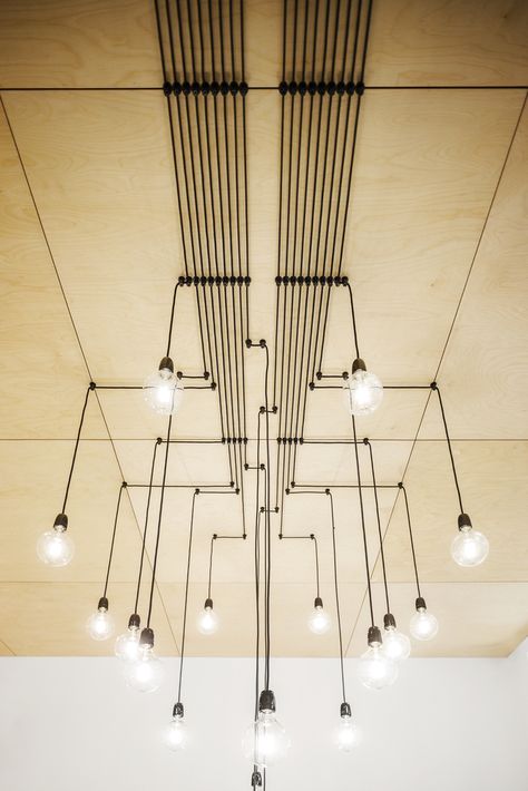 Exposed Wiring Interior Design, Warehouse Design, Showroom Interior Design, Lighting Design Interior, Loft Design, Retro Lighting, Furniture Layout, Light And Space, Restaurant Interior