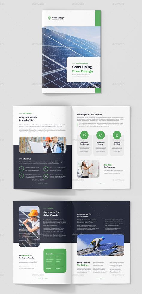 Solar Energy Company Profile Template InDesign INDD - 24 pages - A4 and US Letter sizes Social Cover Page Ideas, Business Profile Design, Engineering Brochure, Business Report Design, Presentations Design, Company Profile Presentation, Offer Design, Brochure Cover Design, Project Report