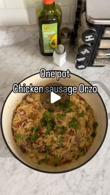 Taylor Burch ✨Funny SAHM on Instagram: "Who doesn’t love a one pot dinner that you stick in the oven 

One pot chicken sausage and orzo! 
1 Boursin cheese ( any flavor is fine) 
1 box Orzo 
Sun dried tomatoes with oil 
Chicken sausage 
36 oz of chicken stock 
Parsley 

Preheat oven to 350. Combine all ingredients and do not stir. Place in oven for 45 minutes. Stir and garnish. Enjoy 

#sahm #momlife #mom #sahmlife #sahmomlife #sahmproblems #momblogger #mommytipmondays #momlifebelike #onepotmeal #onepotmeals #onepot #onepotpasta #onepotrecipe #onepotrecipes #dinner #dinnerideas #chickensausage #orzo #dutchoven #dutchovencooking" Orzo Pasta With Sausage, Orzo Chicken Sausage, Boursin Orzo With Chicken, Chicken Sausage Orzo, Boursin Orzo, Sausage And Orzo, Sausage Orzo, Smoked Sausage Pasta, Chicken Sausage Pasta