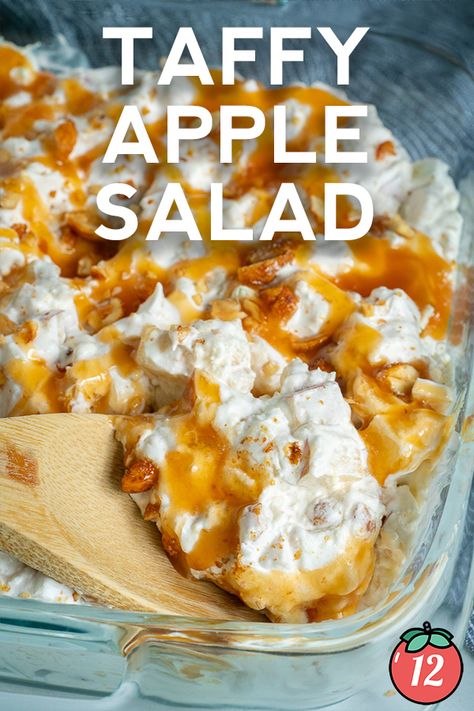 Taffy Apple Salad | 12 Tomatoes Easy Taffy Apple Salad Recipe, Taffy Apple Salad Recipe, Taffy Apple Salad, Apple Salad Recipe, Caramel Apple Salad, Caramel Apple Desserts, Taffy Apple, Gluten Free Milk, Caramel Apples Easy