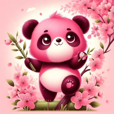 Cute, sweet, funny, tiny, pink panda #pinkpanda #art #cutepanda🐼 Pink Panda, Cute Panda, Funny, Pink, Art