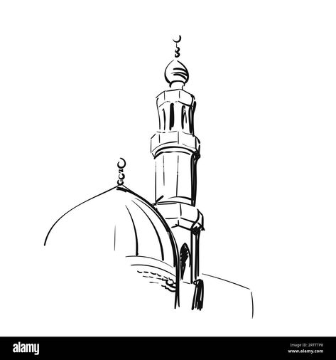 Download this stock vector: Mosque minaret vector sketch Islamic architecture hand drawn illustration - 2RTTTP8 from Alamy's library of millions of high resolution stock photos, illustrations and vectors. Minaret Drawing, Mosque Art Drawing, Mosque Drawing Islamic Art, Mosque Tattoo, Masjid Sketch, Sketch Mosque, Sketch Islamic, Masjid Drawing, Drawing Mosque