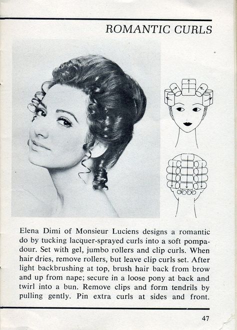 Source: 55 Hair Styles (Dell Purse Book), 1972 70’s Hair, Vintage Hairstyle, Vintage Hairstyles Tutorial, Hair Roller, 70s Hair, Romantic Curls, Hair Patterns, Retro Beauty, Roller Set