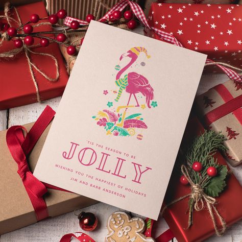 Funny Holiday Photos, Beach Christmas Card, Christmas Flamingo, Florida Christmas, Tropical Flamingo, Tropical Christmas, Flamingo Christmas, Tis The Season To Be Jolly, Beach Christmas