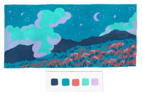 Posca Clouds, Posca Pens Art Drawings, Posca Mountain, Easy Gouache Landscape, Posca Landscape, Posca Pen Landscape Art, Posca Pen Clouds, Ocean Posca Art, Color Markers Art