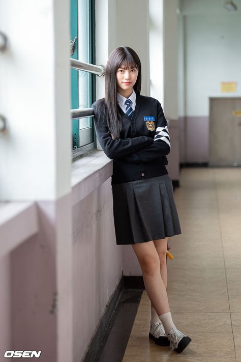 200628 Press Pop Out Boy filming site behind Wonyoung School Uniform, Korean Uniform School, Korean Uniform, Student Uniform, Korean School, Korean Student, Women Wearing Ties, Kim Doyeon, School Uniform Fashion