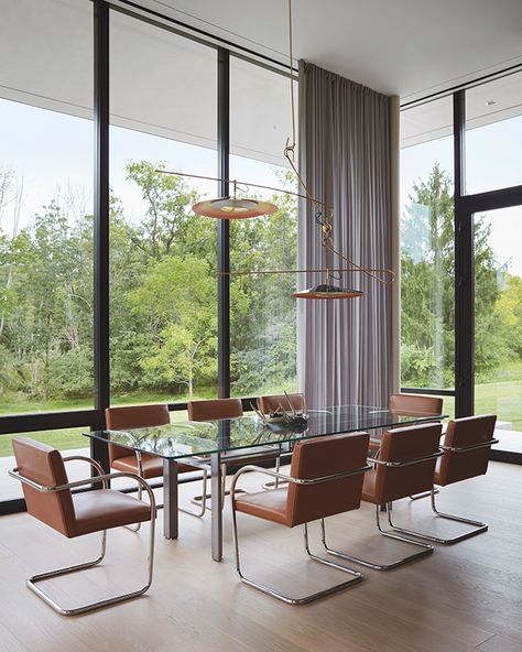 Knoll Brno Chair, Bertoia Chair, House Pool, Single Story Homes, Glass Walls, Bucks County, Glass Dining Table, Glass House, Architectural Digest