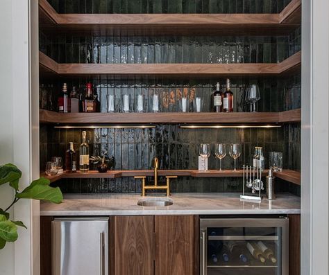 The Ultimate Guide to Creating a Wet Bar in Your Basement - LBR Partners LLC Mcm Wet Bar Ideas, At Home Bar Inspiration, Cool Wet Bar Ideas, Retro Home Bar Ideas, Bourbon Wet Bar, Pantry Turned Into Bar, Mid Century Modern Basement Bar, Basement Remodel With Bar, Dry Bar Backsplash Ideas