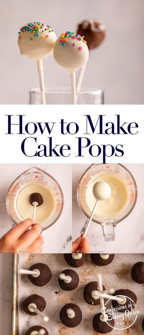 This easy recipe teaches you how to make cake pops. A perfect party dessert, everyone loves these individual cake balls! This cake pops recipe is customizable and easy for beginners! Box Cake Mix Cake Pops, Alcohol Cake Pops Recipe, Almond Cake Pops Recipe, Basic Cake Pops, Yellow Cake Cake Pops, Cake Pop Without Sticks, How To Make Cake Balls Step By Step, Cake Pop Supplies, Best Cake Balls Recipe