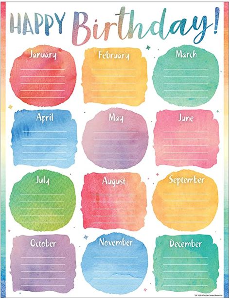 Happy Birthday Chart, Watercolor Happy Birthday, Birthday Chart Classroom, Watercolor Classroom, Birthday Chart, Class Birthdays, Birthday Bulletin, Classroom Birthday, Happy Birthday Posters