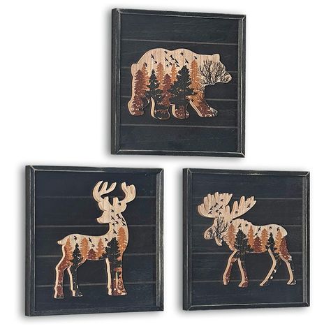 PRICES MAY VARY. 【 WOOD CABIN DECOR】- cute Deer Elk Bear in the forest, Perfect decoration for your rustic theme home interior, vacation home, office, nursery or lodge cabin. The dimensions are 10 x 0.5 x 10 inches 【PREMIUM QUALITY MATERIAL】- Made of high quality MDF, hand-printed trees on the Deer Elk Bear, well made and very sturdy 【RUSTIC STYLE】- Simple and unique design gorgeous picture in wood, features a lightly distressed finish wooden frame giving a nice rustic country appeal 【GORGEOUS G Living Room Hunting Theme, Bear Bathroom Decor Ideas, Cabin Theme Decor, Wilderness Baby Nursery, Boy Nursery Outdoor Theme, Boy Nursery Ideas Rustic, Boy Woodland Bedroom, Small Log Cabin Homes Interior, Woodsy Room