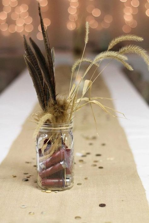 Duck Feather Wedding Decorations, Duck Hunting Party Decorations, Pheasant Feather Decor Wedding, Duck Theme Wedding, Duck Wedding Decor, Pheasant Wedding Decor, Pheasant Feather Centerpieces, Duck Feather Crafts, Shotgun Wedding Ideas