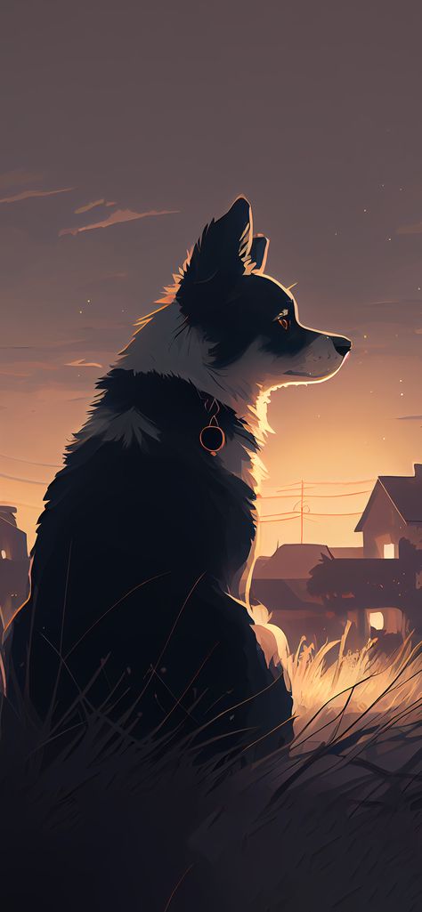 Dog Anime Wallpaper, Dog Anime Animals, Wallpaper Backgrounds Kawaii, Anime Dog Aesthetic, Cool 4k Wallpaper, Dog Art Wallpaper, Dog Cute Wallpaper, Dog Aesthetic Wallpaper, Anime Sunset